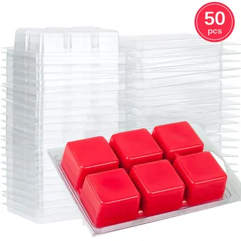 50 Pakki Vaha Sulama Clamshells Hallitusseened Square Südame-kujuline, 6 Süvend läbipaistvast Plastikust Cube Plaadi jaoks Küünla Tegemise & Seep