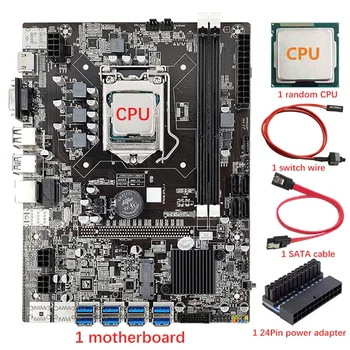 8 GPU B75 BTC/ETH Kaevandamine Emaplaadi+CPU+24Pin Power Adapter+SATA Kaabel+Lüliti Kaabel 8 USB3.0 Pesa LGA1155 DDR3 SATA3.0