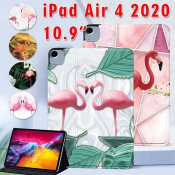 Apple IPad Õhu 4 2020. Aasta 10.9 Tolline PU Nahk Flamingo Prindi Muster Tablett Seista Kaane Puhul + Vaba Pliiats