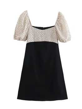 YLJHQX 2022 Uus Naiste Suve Dot Print Kleit Elegantne Daamid Puhvis Varrukad Square Kaela Segast Mini Kleit